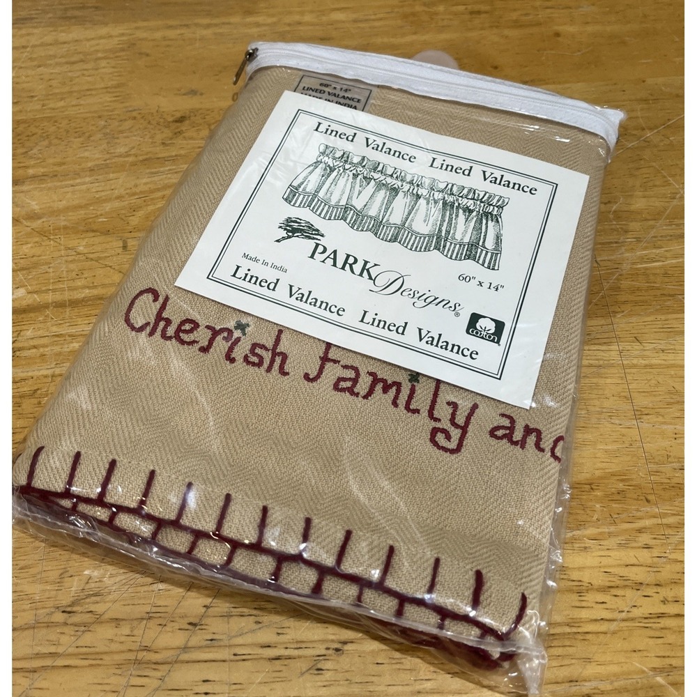 Park Designs Holiday‎ Valance 60x14" Cherish Family Stitch Red Tan Primative